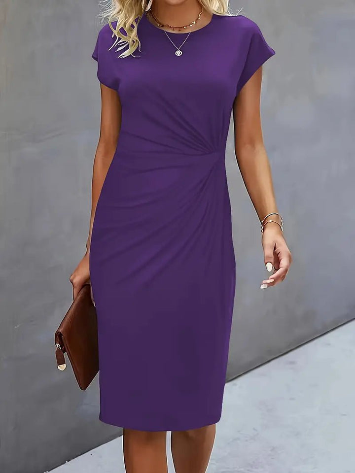 Damen Gerafftes Kurzarm-Bodycon-Midikleid - Violet