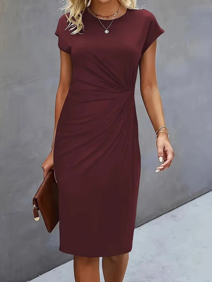 Damen Gerafftes Kurzarm-Bodycon-Midikleid - Wine Red