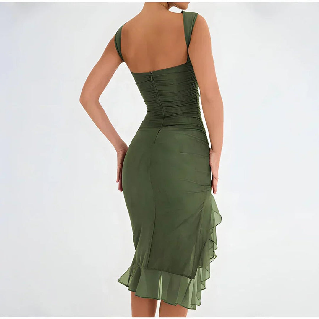 Damen Gerafftes Midikleid mit Chiffon-Rüschensaum