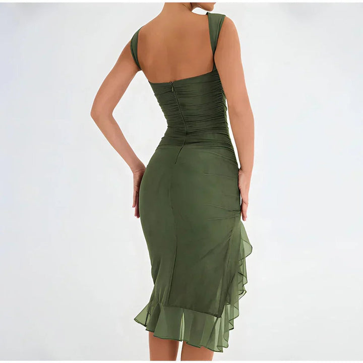 Damen Gerafftes Midikleid mit Chiffon-Rüschensaum
