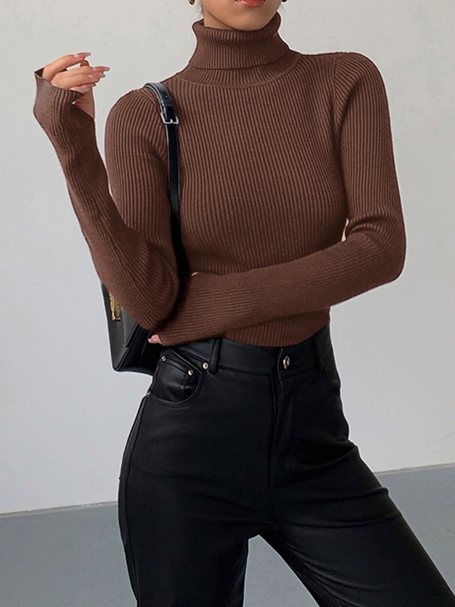 Damen Gerippter Rollkragen Strick Sweater