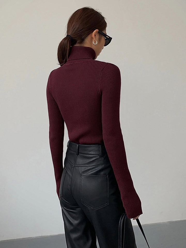 Damen Gerippter Rollkragen Strick Sweater
