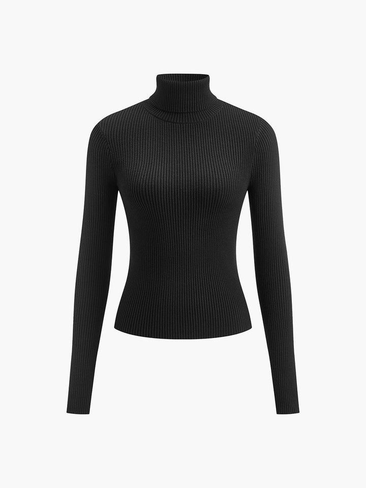 Damen Gerippter Rollkragen Strick Sweater