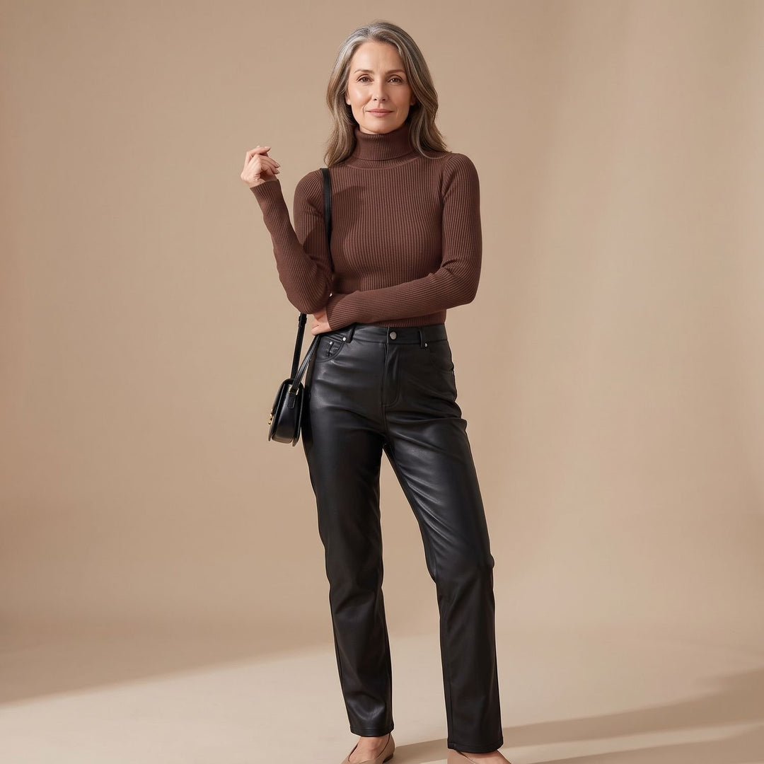 Damen Gerippter Rollkragenpullover Langarm Strickpullover