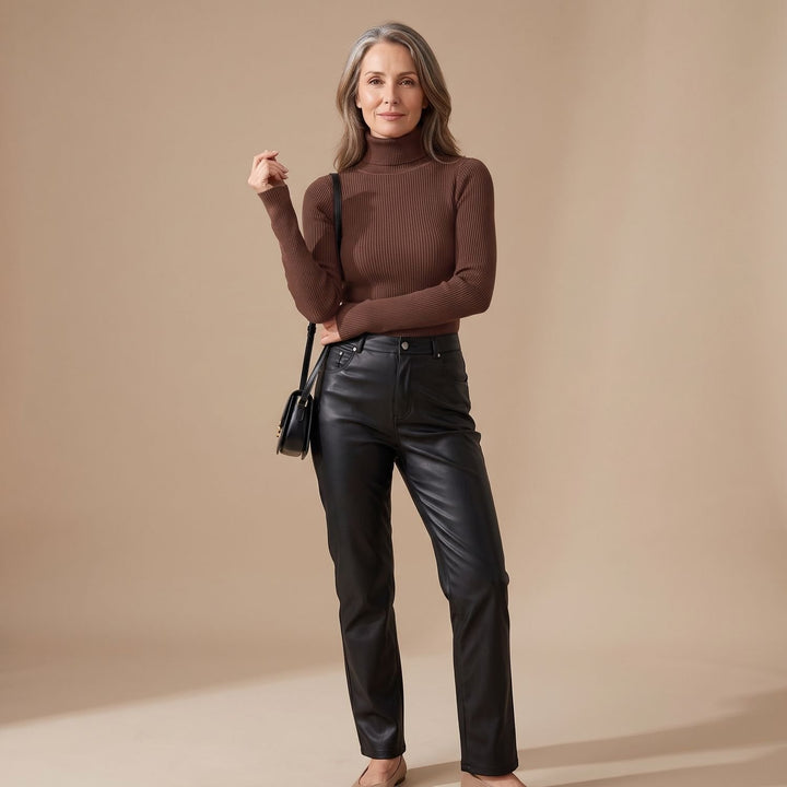 Damen Gerippter Rollkragenpullover Langarm Strickpullover