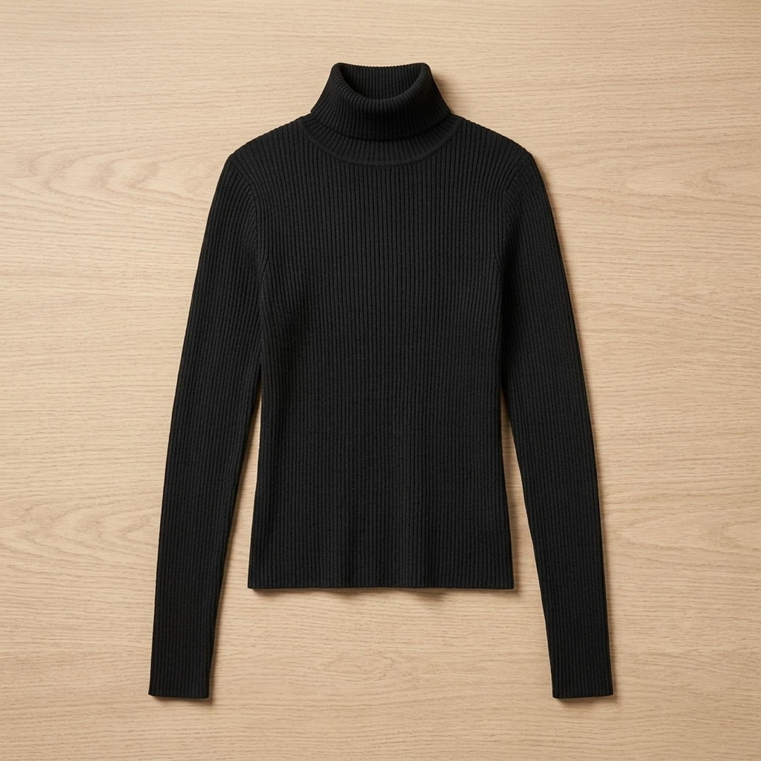 Damen Gerippter Rollkragenpullover Langarm Strickpullover