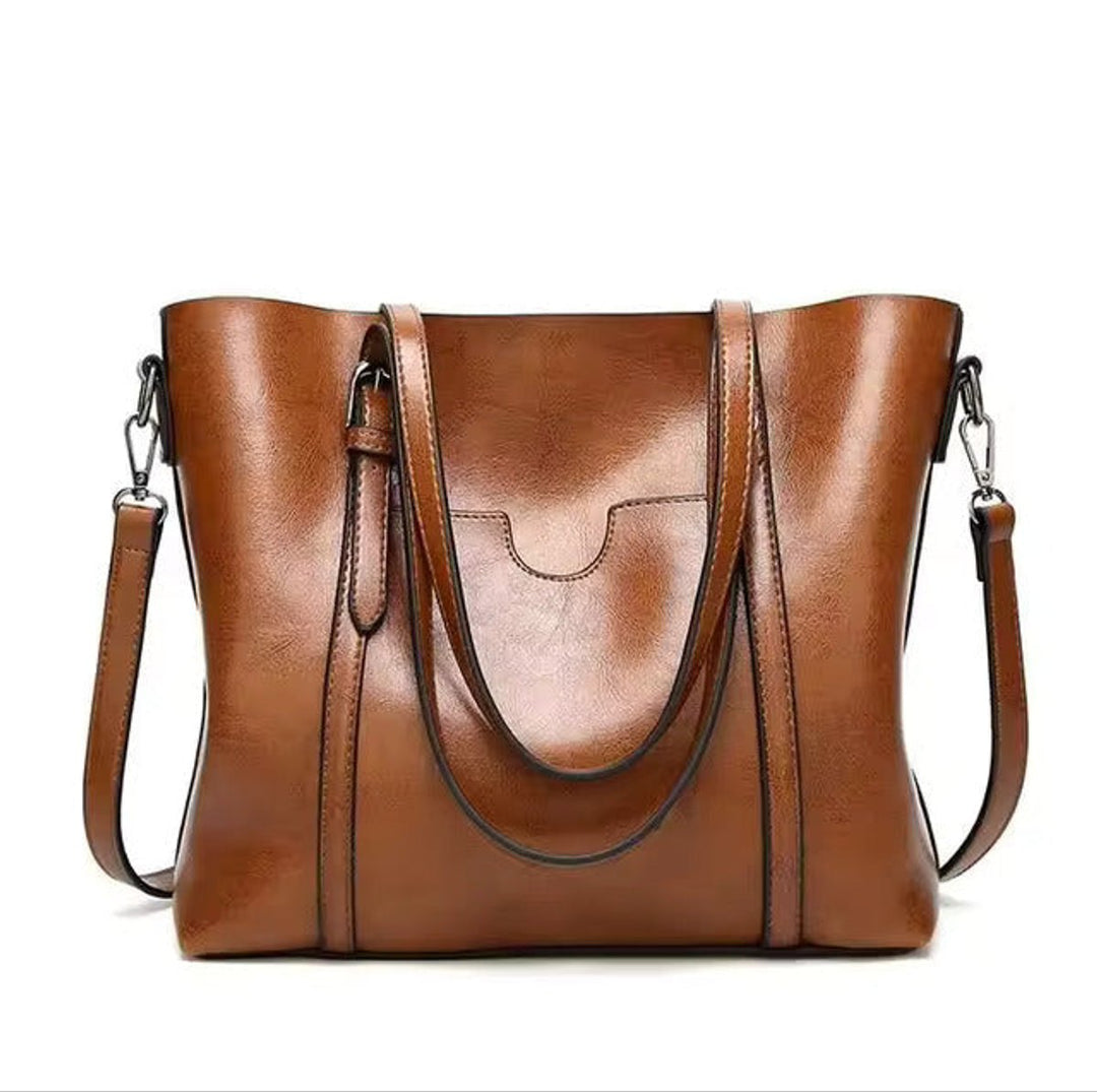 Damen Geräumige Kunstleder Schulter Tote Bag Umhängetasche - Braun