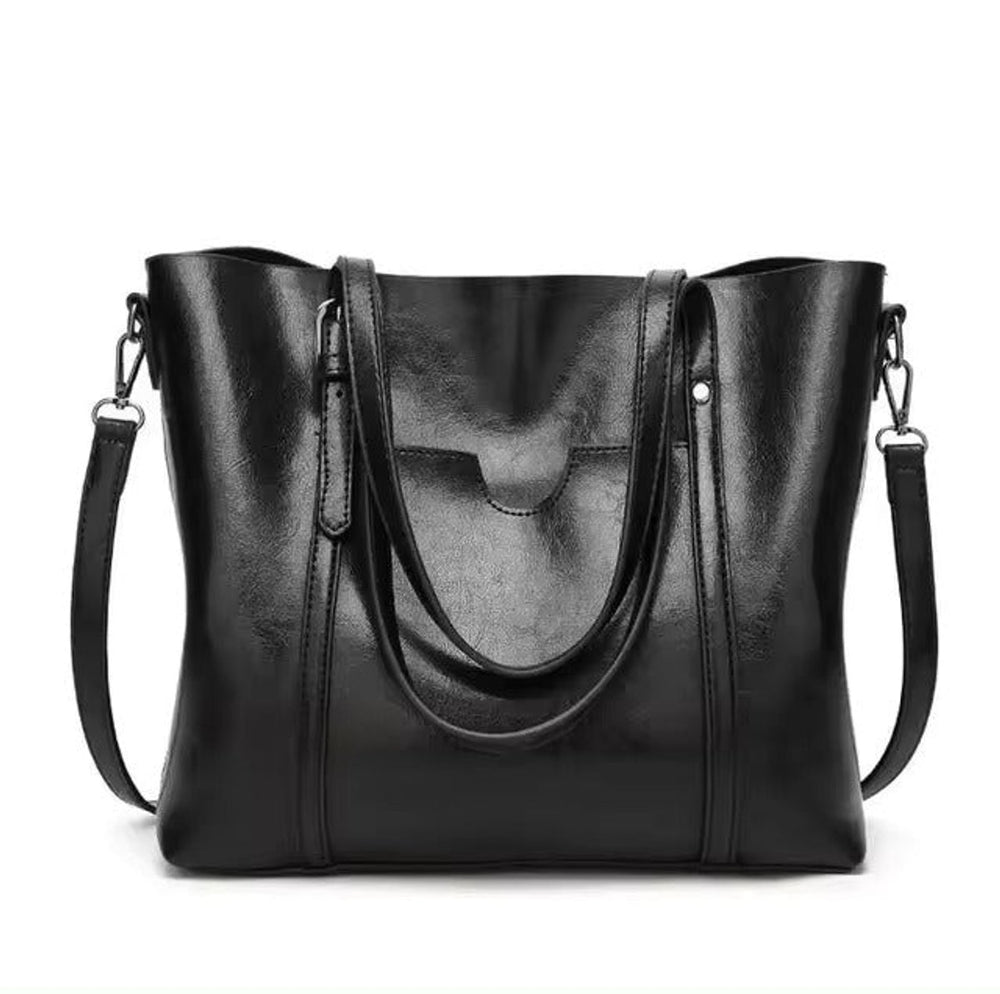 Damen Geräumige Kunstleder Schulter Tote Bag Umhängetasche - Schwarz