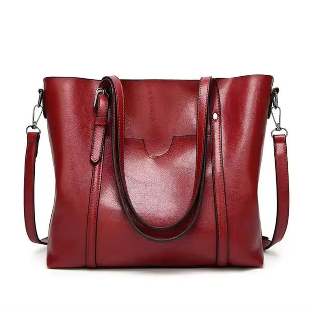 Damen Geräumige Kunstleder Schulter Tote Bag Umhängetasche - Rot