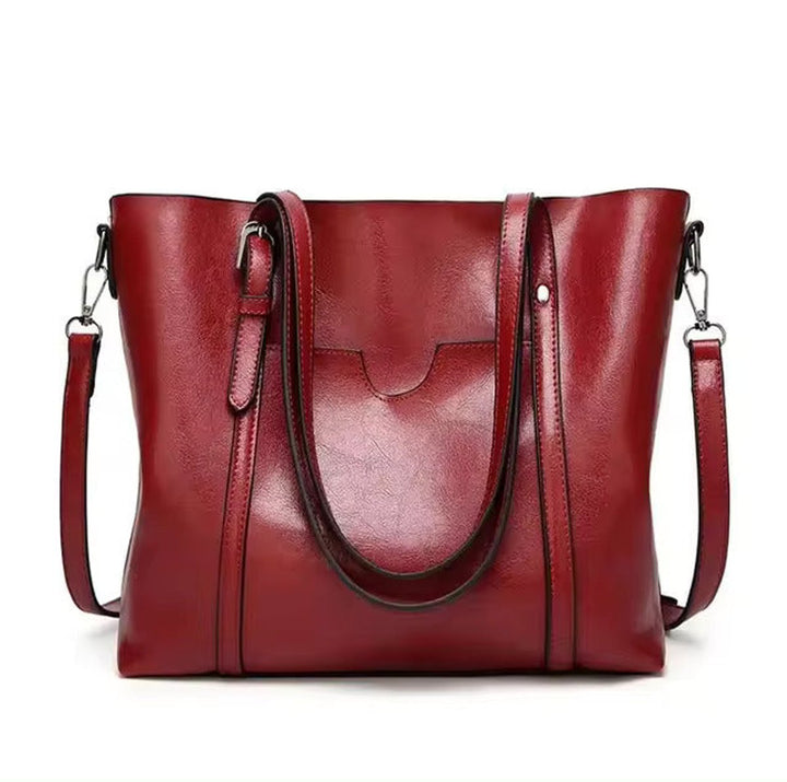 Damen Geräumige Kunstleder Schulter Tote Bag Umhängetasche - Rot