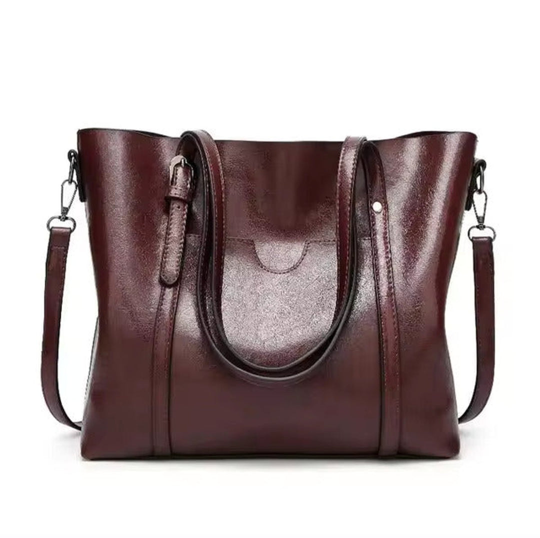 Damen Geräumige Kunstleder Schulter Tote Bag Umhängetasche - Kaffee