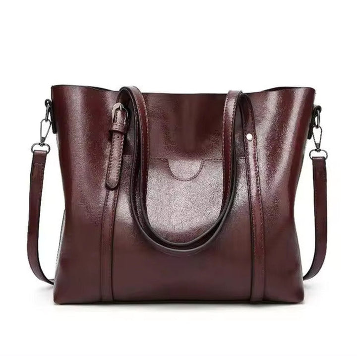 Damen Geräumige Kunstleder Schulter Tote Bag Umhängetasche - Kaffee