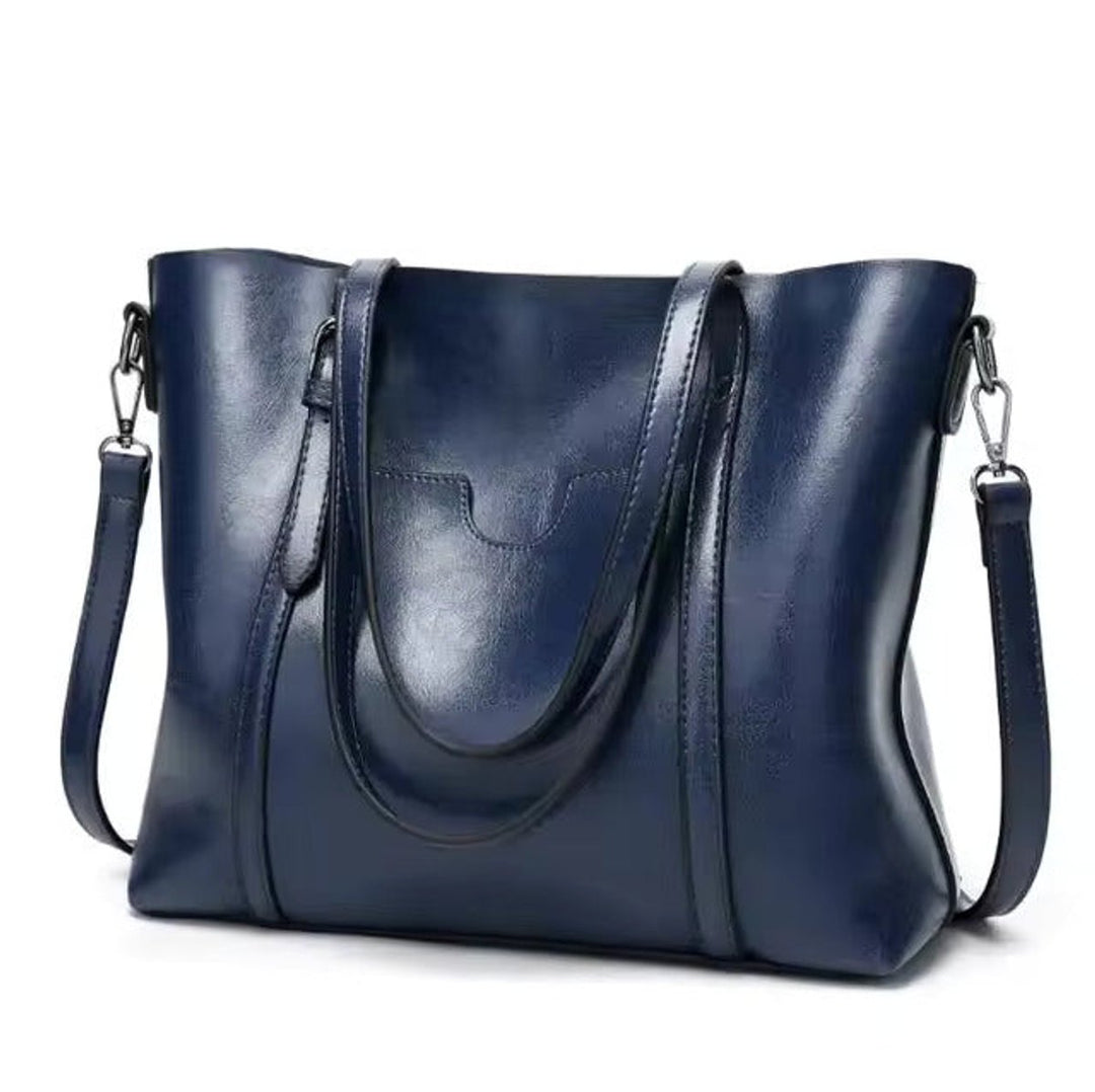 Damen Geräumige Kunstleder Schulter Tote Bag Umhängetasche - Blau