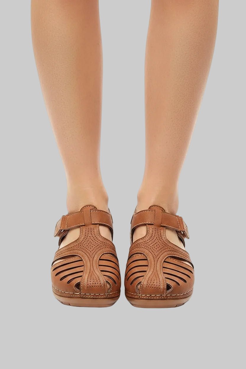 Damen Geschlossene Klettverschluss-Sandalen mit Keilabsatz - Brown