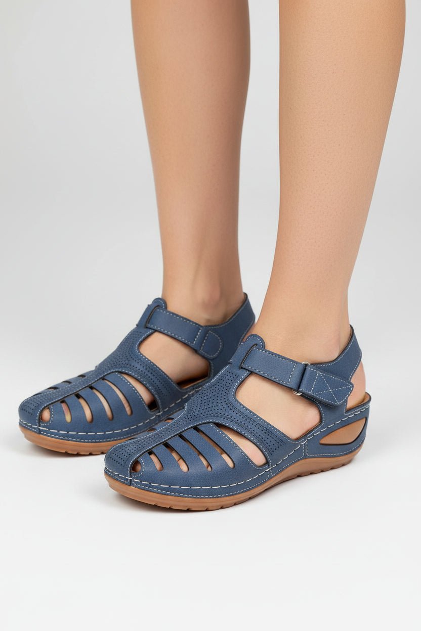 Damen Geschlossene Klettverschluss-Sandalen mit Keilabsatz - Blue