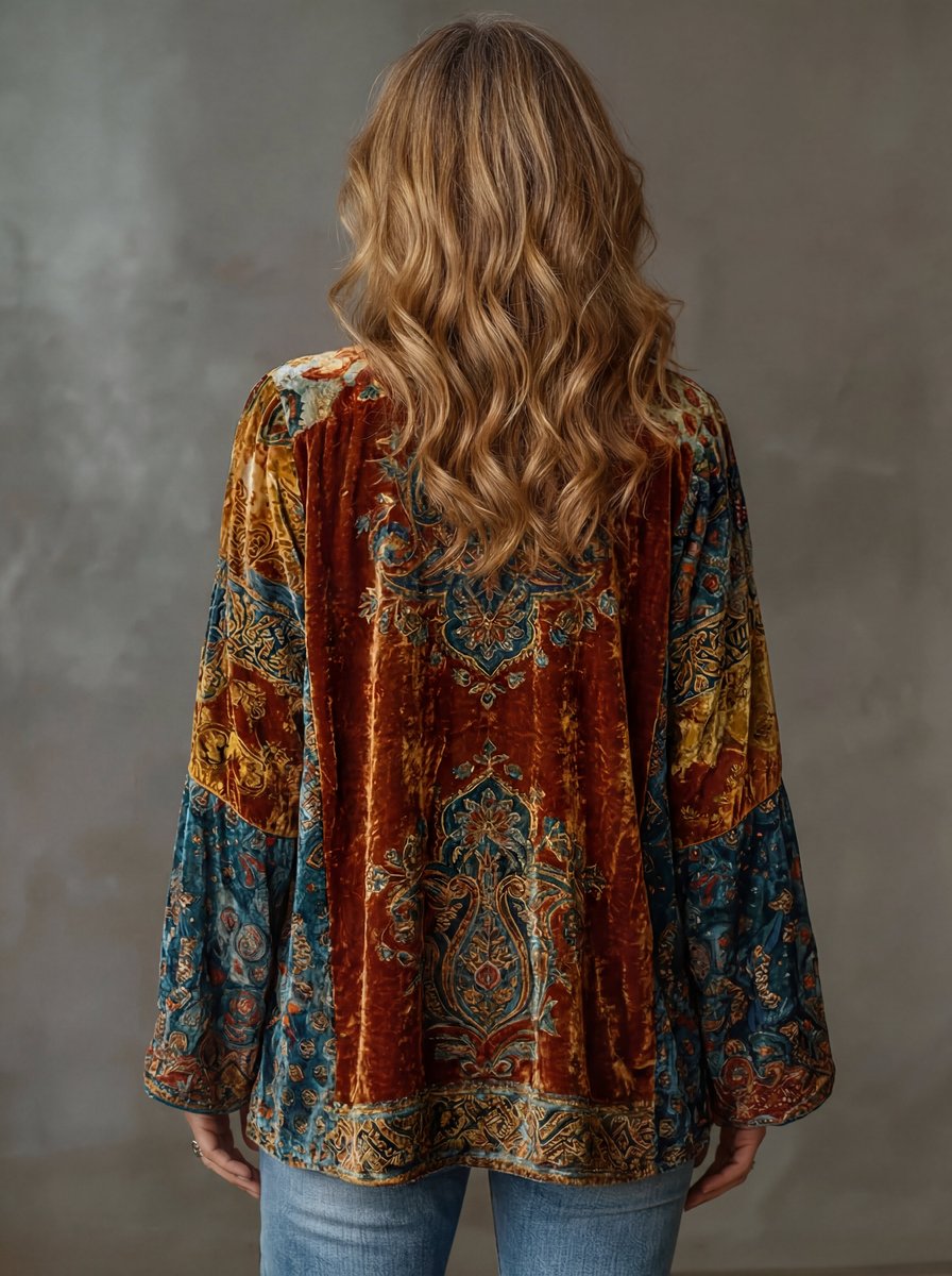 Damen Gesteppte Jacke Boho Kimono Leichter Vintage-Schnitt