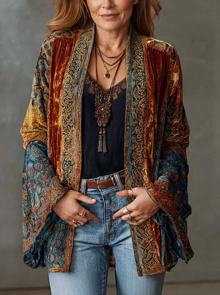 Damen Gesteppte Jacke Boho Kimono Leichter Vintage-Schnitt