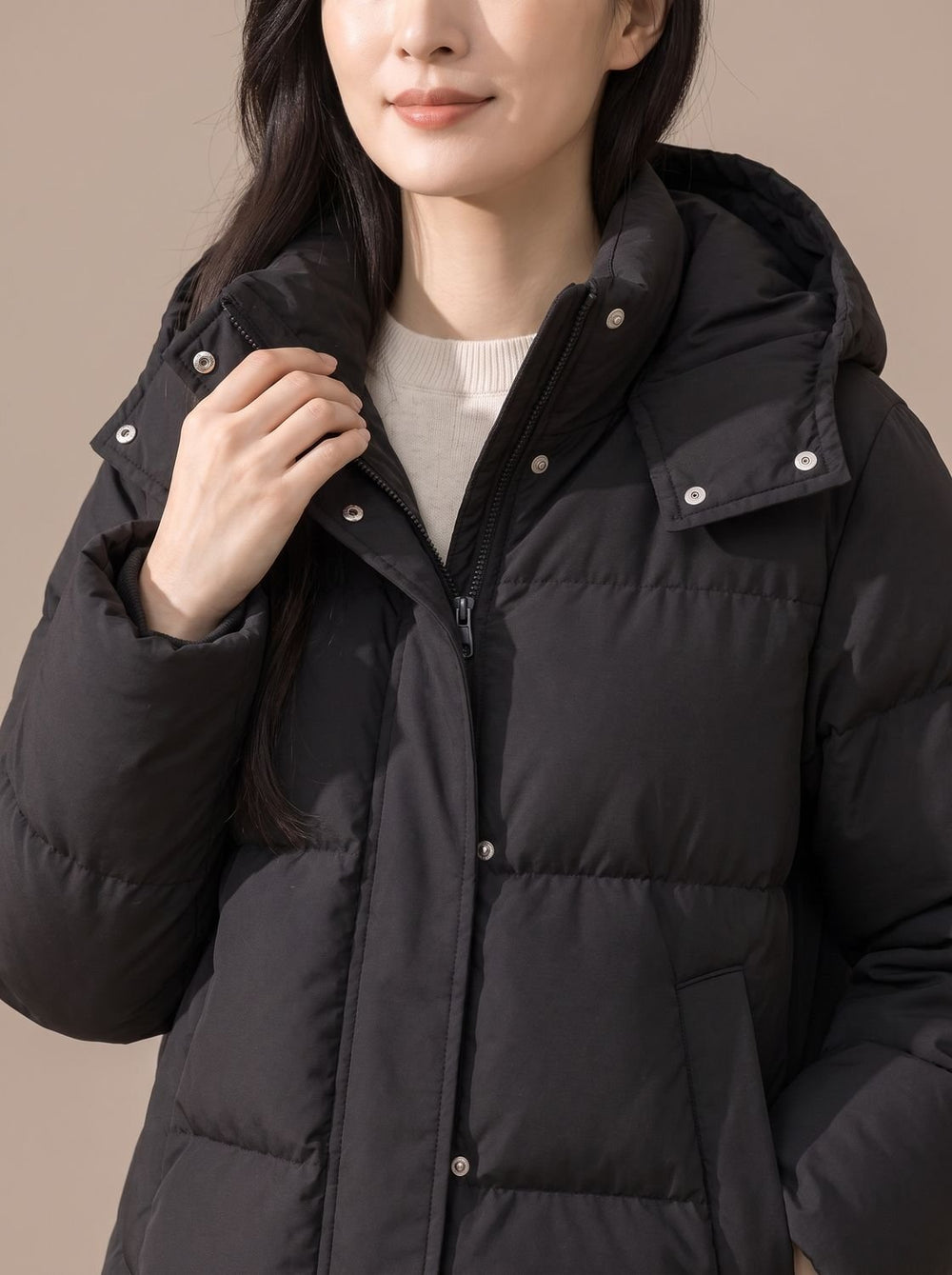 Damen Gesteppte Kapuzen-Pufferjacke Locker Warm Winterjacke