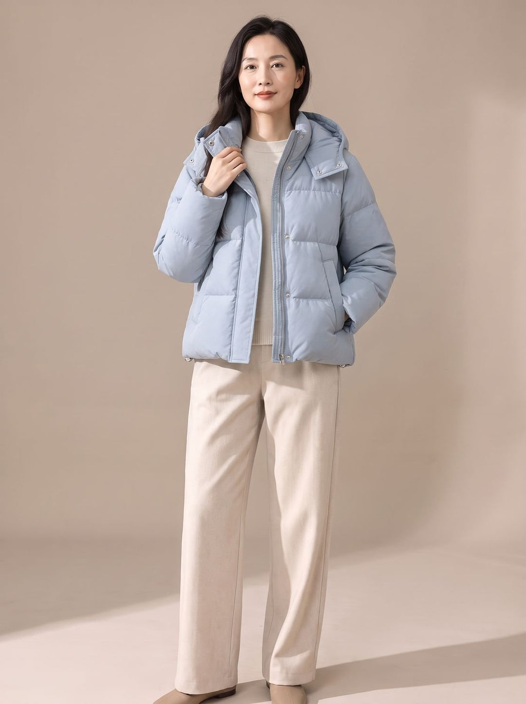 Damen Gesteppte Kapuzen-Pufferjacke Locker Warm Winterjacke - Himmelblau