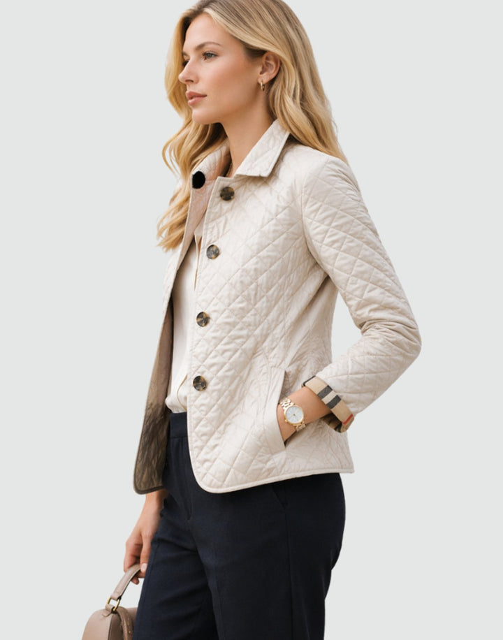 Damen Gesteppte Kragen-Jacke mit Knopfleiste für die Übergangszeit