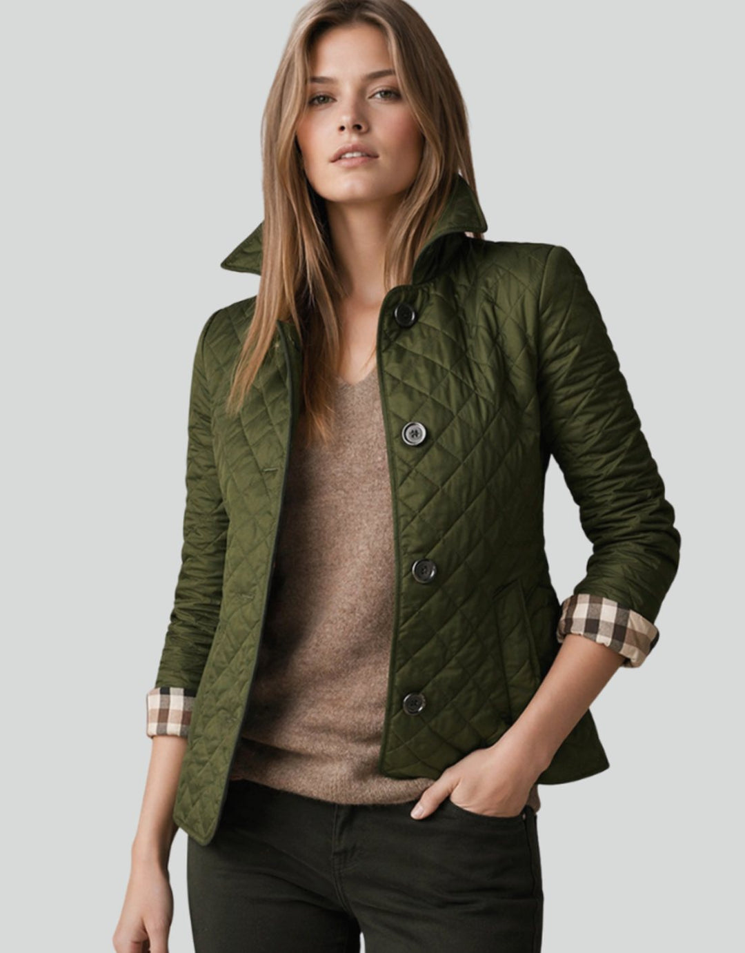 Damen Gesteppte Kragen-Jacke mit Knopfleiste für die Übergangszeit