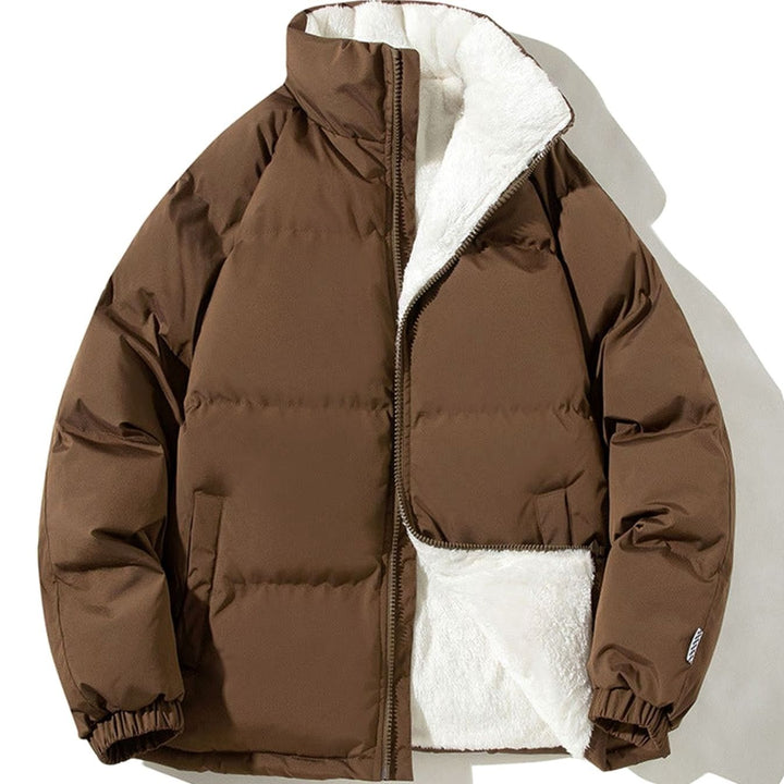 Damen Gesteppte Teddyfutter-Bomberjacke mit Stehkragen - Kaffee