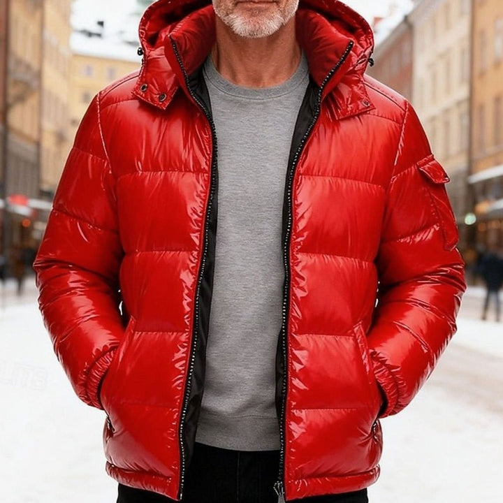 Damen Gesteppte Winter Pufferjacke mit Kapuze Reißverschluss - Rot