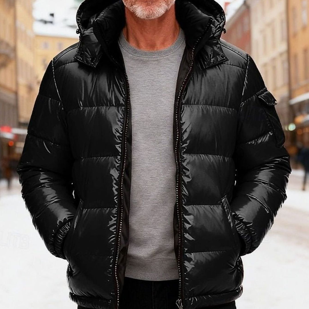 Damen Gesteppte Winter Pufferjacke mit Kapuze Reißverschluss - Schwarz