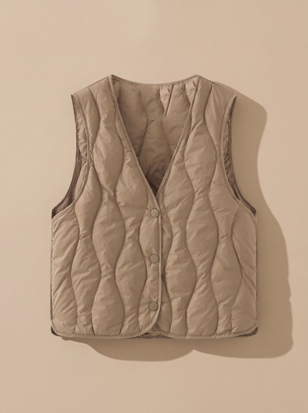 Damen Gesteppter Bodywarmer mit V-Ausschnitt Druckknopf-Thermoweste - Khaki