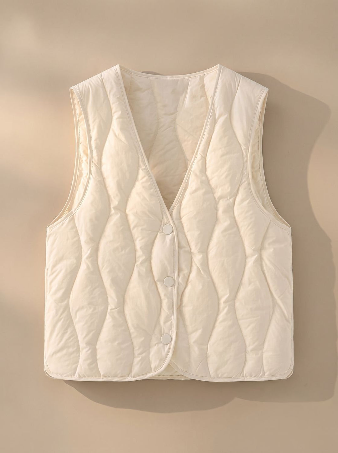 Damen Gesteppter Bodywarmer mit V-Ausschnitt Druckknopf-Thermoweste - Weiß