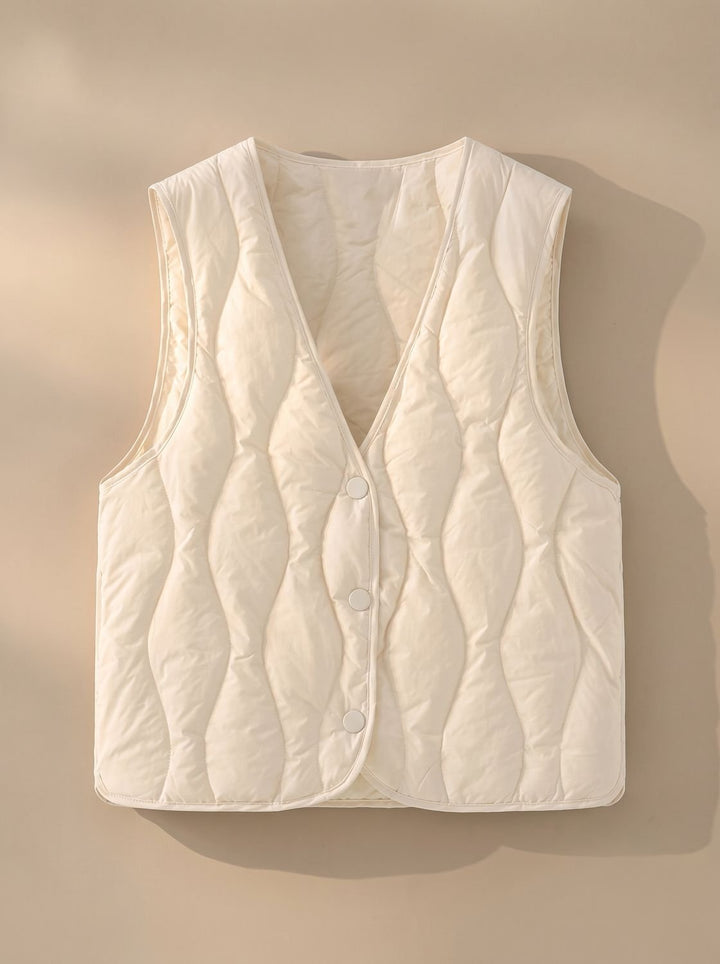 Damen Gesteppter Bodywarmer mit V-Ausschnitt Druckknopf-Thermoweste - Weiß