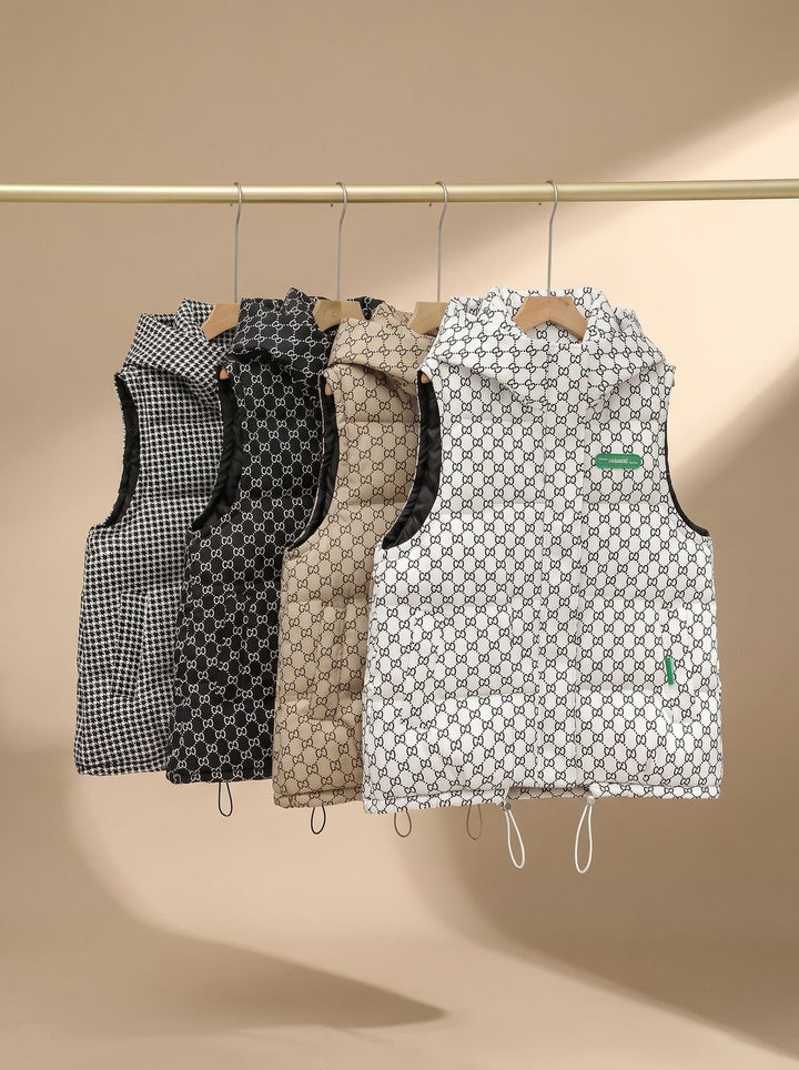 Damen Gesteppter Kapuzen-Bodywarmer mit Allover-Print