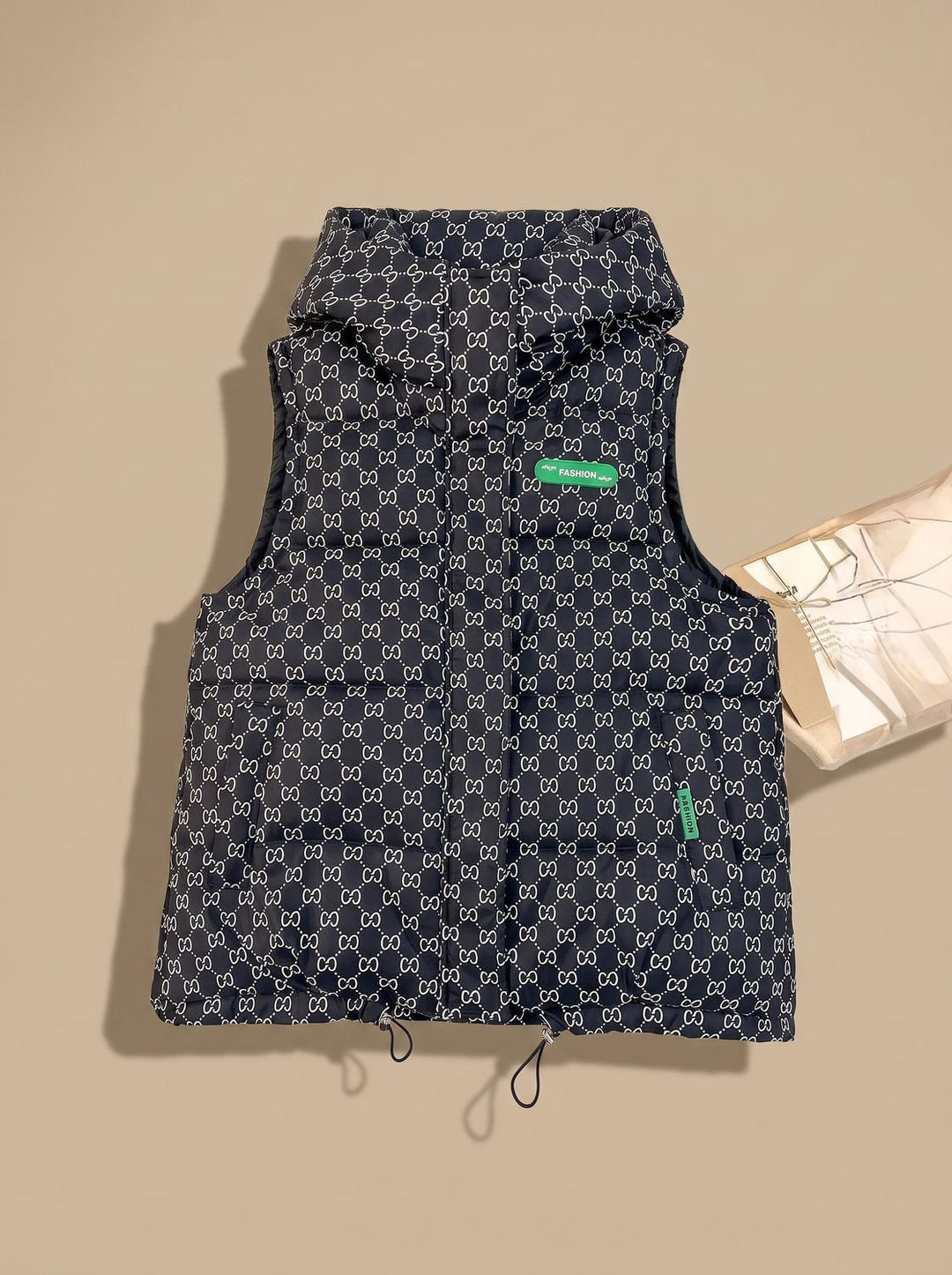 Damen Gesteppter Kapuzen-Bodywarmer mit Allover-Print
