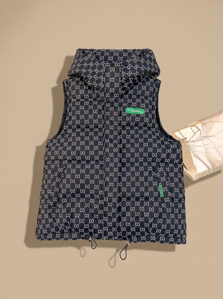 Damen Gesteppter Kapuzen-Bodywarmer mit Allover-Print