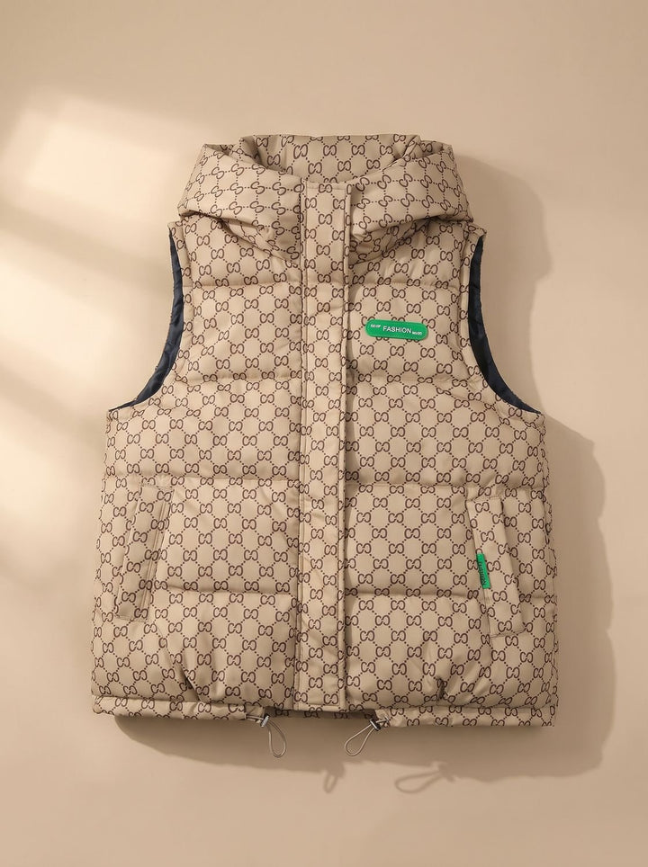 Damen Gesteppter Kapuzen-Bodywarmer mit Allover-Print