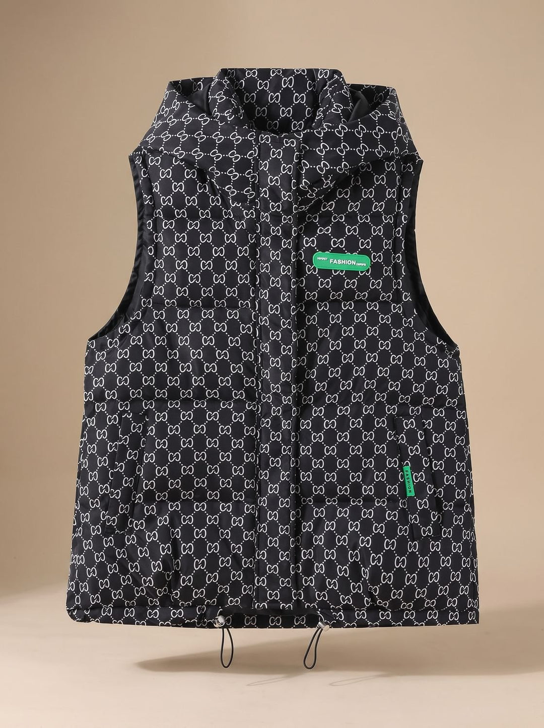 Damen Gesteppter Kapuzen-Bodywarmer mit Allover-Print