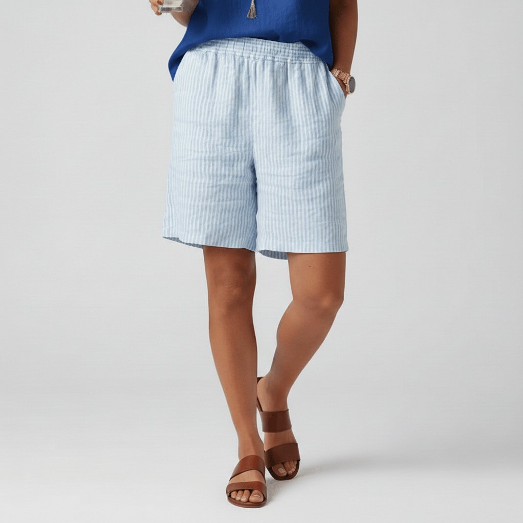 Damen Gestreifte Relaxed-Fit Shorts Elastischer Bund Sommer - Sky Blue