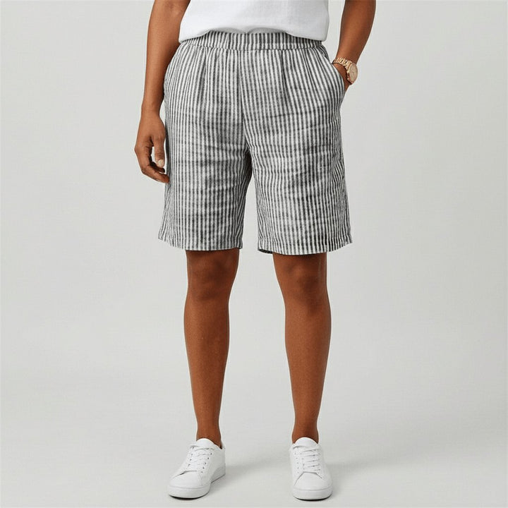 Damen Gestreifte Relaxed-Fit Shorts Elastischer Bund Sommer - Monochrome Grey