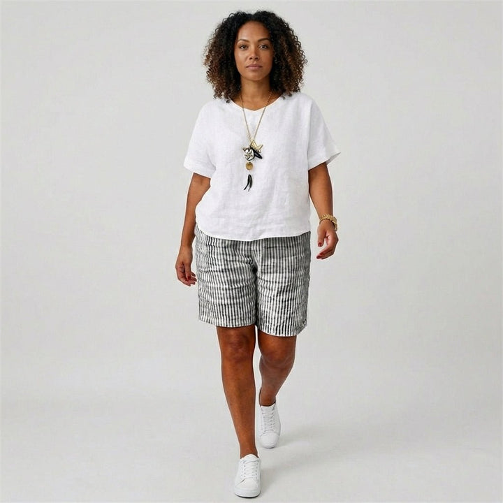 Damen Gestreifte Relaxed-Fit Shorts Elastischer Bund Sommer