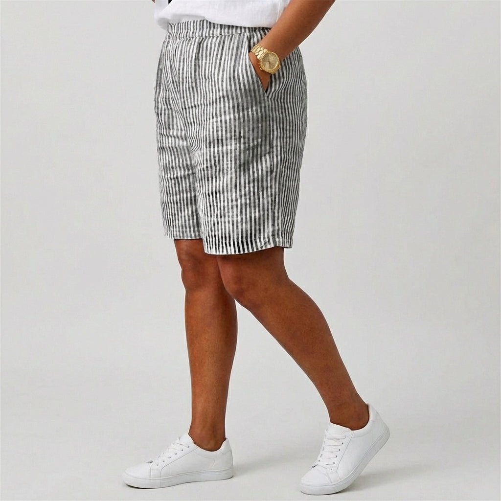 Damen Gestreifte Relaxed-Fit Shorts Elastischer Bund Sommer