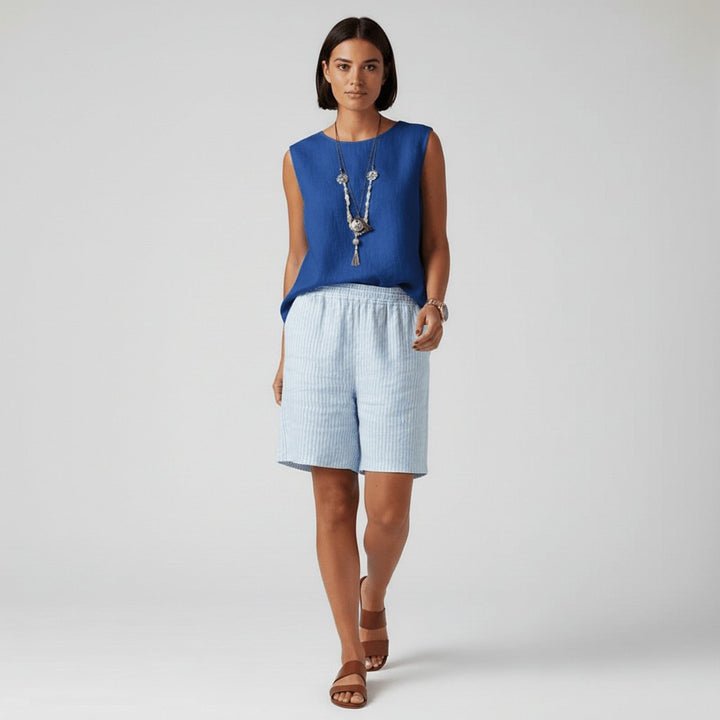 Damen Gestreifte Relaxed-Fit Shorts Elastischer Bund Sommer