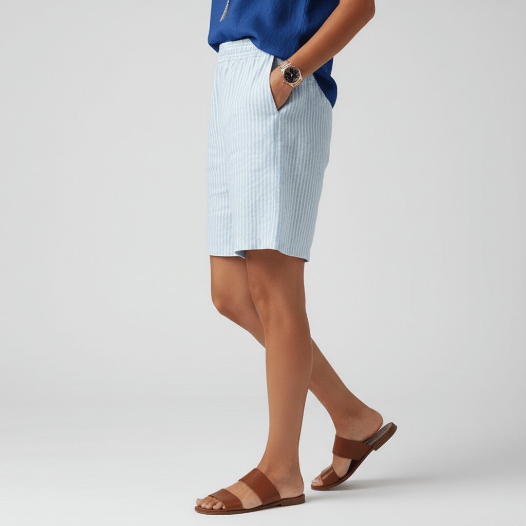 Damen Gestreifte Relaxed-Fit Shorts Elastischer Bund Sommer