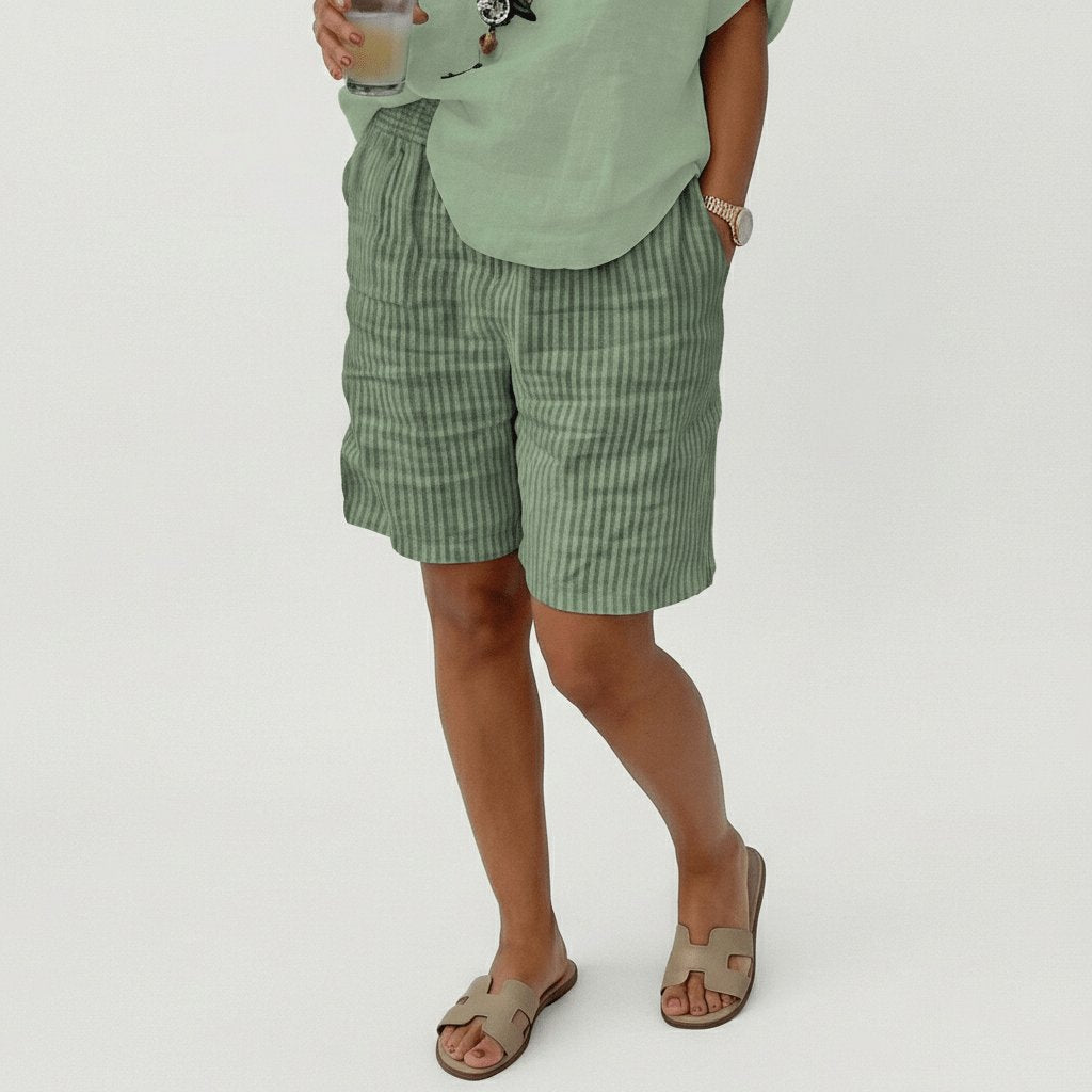 Damen Gestreifte Relaxed-Fit Shorts Elastischer Bund Sommer - Mint Green
