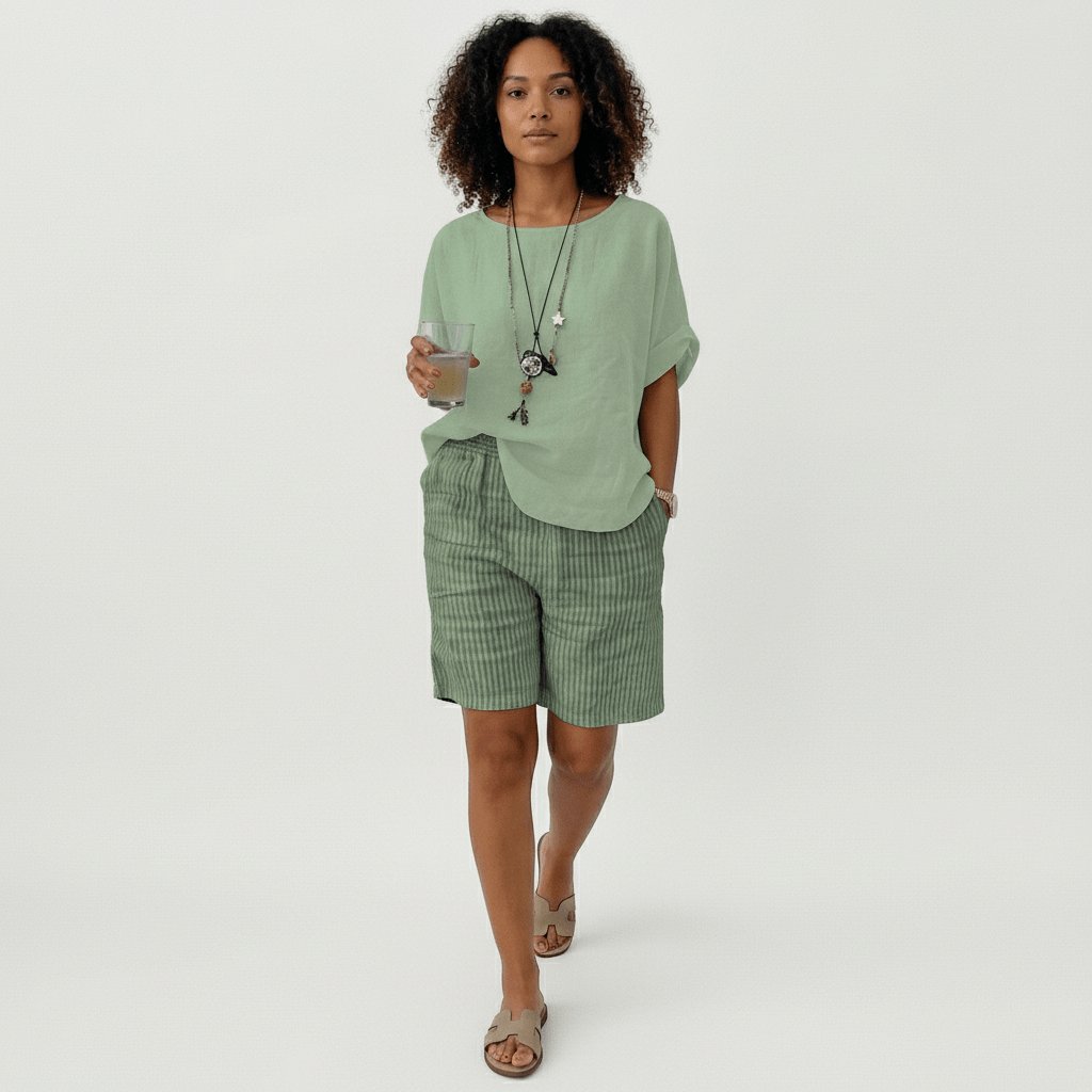 Damen Gestreifte Relaxed-Fit Shorts Elastischer Bund Sommer