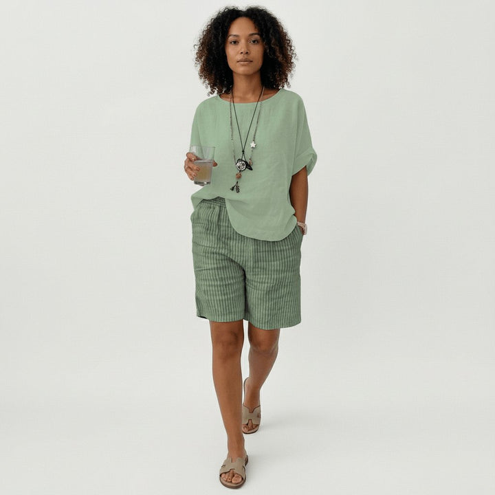 Damen Gestreifte Relaxed-Fit Shorts Elastischer Bund Sommer