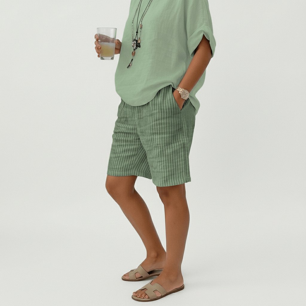 Damen Gestreifte Relaxed-Fit Shorts Elastischer Bund Sommer
