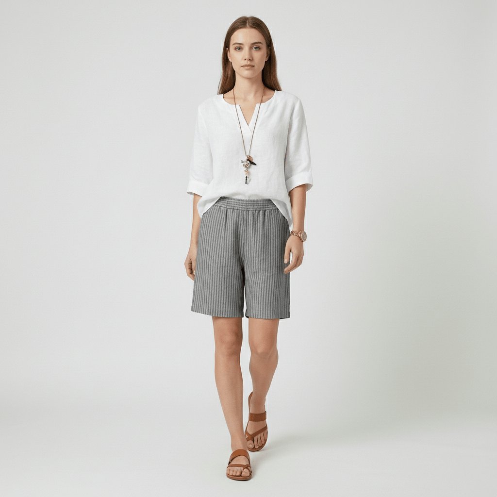 Damen Gestreifte Relaxed-Fit Shorts Elastischer Bund Sommer