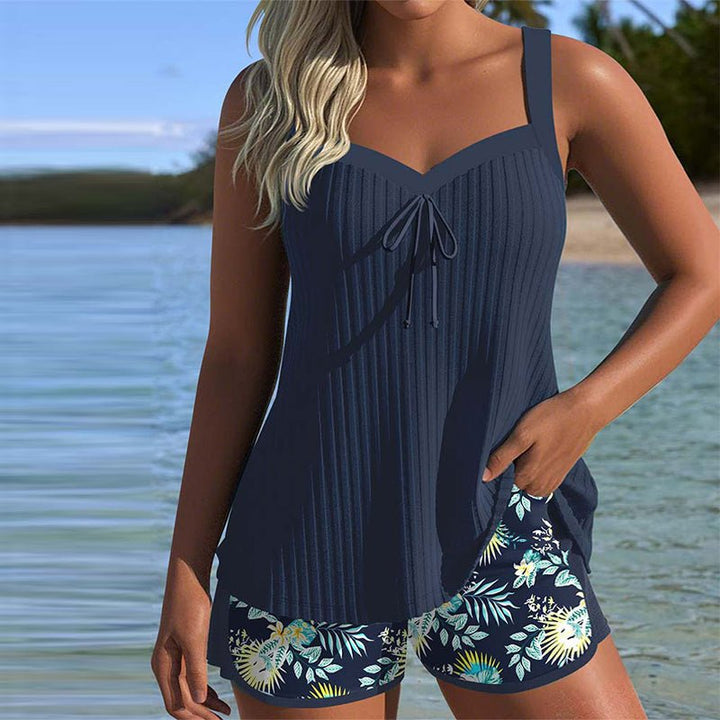 Damen Gestreiftes Two-Piece Set Tankini mit Shorts - Navy Blue