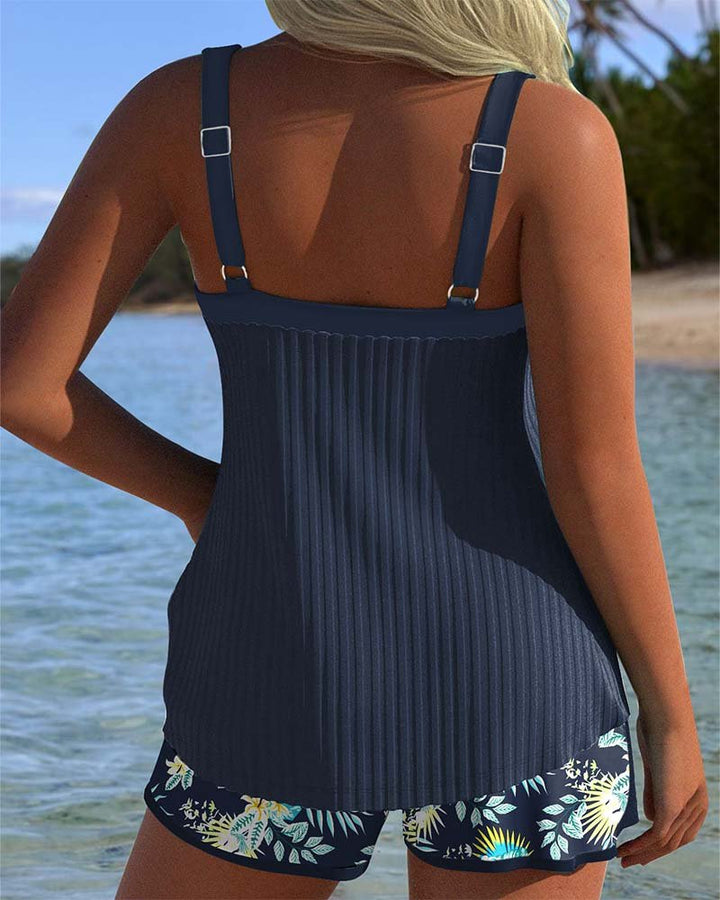Damen Gestreiftes Two-Piece Set Tankini mit Shorts