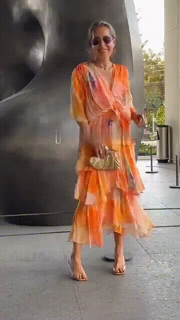 Damen Gestufte Chiffon Maxikleid Langarm V-Ausschnitt